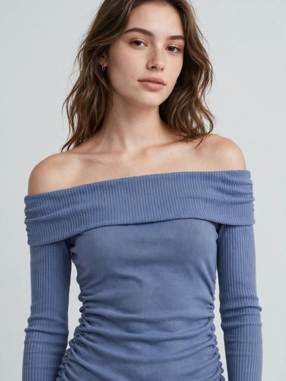 Heart & Hips Ribbed Off Shoulder Top Wax Blue Long Sleeve NWT — Size M